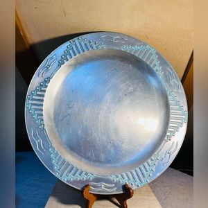 Vintage Large Wilton Pewter Serving Plate. Zia Pattern